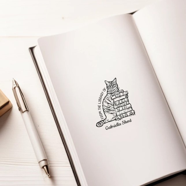Custom Library Cat Bookplate Rubber Stamp (Creator Uploaded)