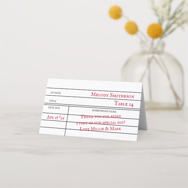 Custom Library Checkout Card Table Seating Card (Front)