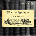 Custom "Library Of" Vintage Books Label<br><div class="desc">A custom bookplate reading From the Library of in an arts and crafts style script with room for your own name in blocky letters on a faux parchment background, and a row of vintage books with a writing quill, in an antique etched art style. Customize it to change fonts, sizing...</div>