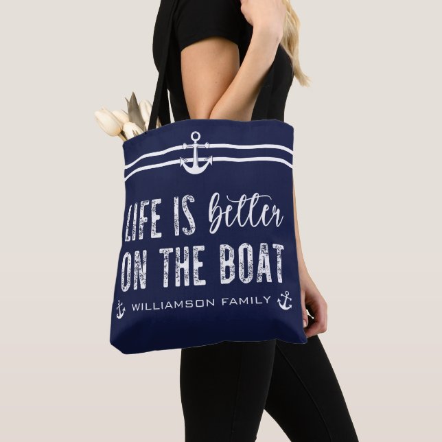 Custom Life is better on the Boat | Boat Life Tote Bag (Close Up)