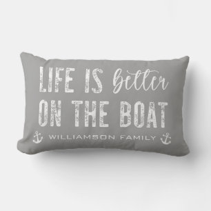 Custom Life is better on the Boat   Happy Place Lumbar Pillow