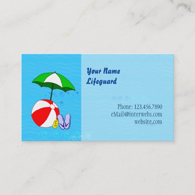 Custom Lifeguard Beach Ball Pool Umbrella Template Business Card (Front)