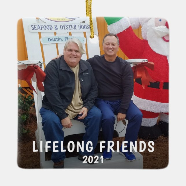 Custom Lifelong Friends 2 photo 2 year Christmas Ceramic Ornament (Front)