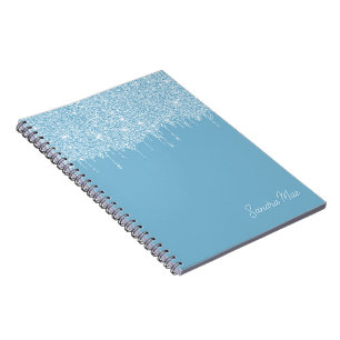 Custom Light And Dark Summer Sky Blue Glitter Notebook