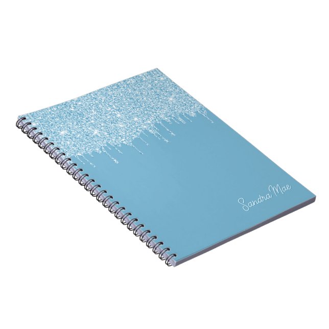 Custom Light And Dark Summer Sky Blue Glitter Notebook (Right Side)
