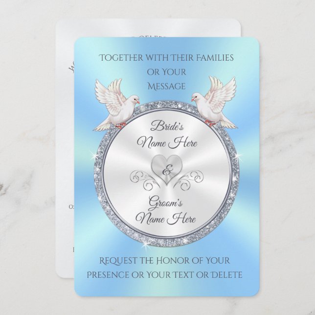 Custom Light Blue and White Wedding Invitations (Front/Back)