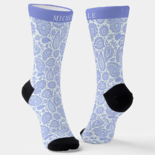 Custom Light Blue Bright Purple Paisley Pattern  Socks