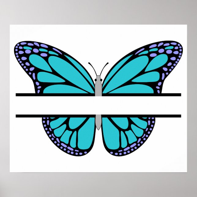 Custom Light Blue Butterfly Split Monogram Poster (Front)