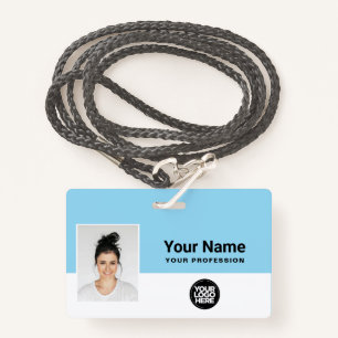 Custom Light Blue Employee Logo Name ID Lanyard Badge