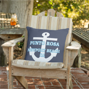 Custom Light Blue Name White Anchor On Dark Blue Outdoor Pillow