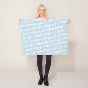Custom Light Blue Personalized Boy Baby Shower Fleece Blanket