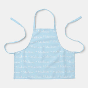 Custom light blue white name text pattern kids apron