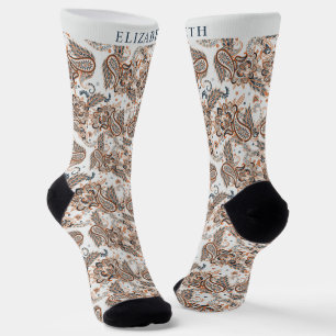 Custom Light Cream Beige Colour Paisley Pattern Socks