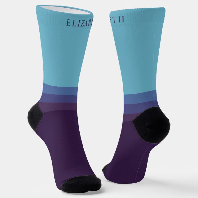 Custom Light Dark Blue Purple Colour Block Socks (Angled)