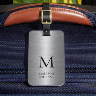 Custom Light Dark Grey Glitter Slate Plate Stripes Luggage Tag