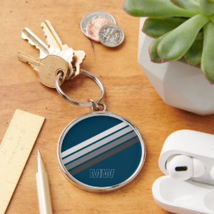 Custom Light Dark Grey Stripes On Dark Blue Keychain
