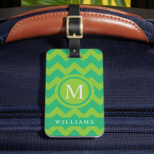Custom Light Dark Lime Green Chevron Pattern Luggage Tag