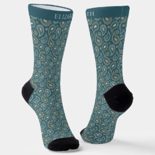 Custom Light Dark Teal Green Paisley Pattern Socks