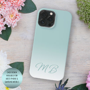 Custom Light Elegant Seafoam Mint Green Monogram iPhone 15 Pro Max Case