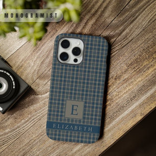 Custom Light Grey Dark Blue Chequered Pattern iPhone 15 Pro Max Case