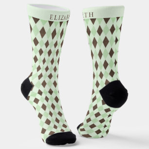 Custom Light Pastel Green Pastel  Argyle Pattern Socks