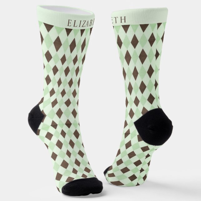 Custom Light Pastel Green Pastel  Argyle Pattern Socks (Angled)