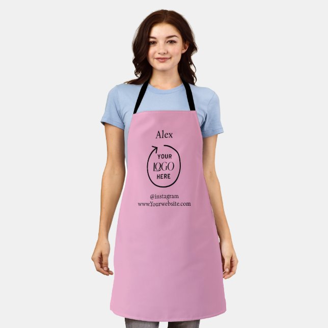 Custom Light Pink Apron with Staff Name & Business (Worn)