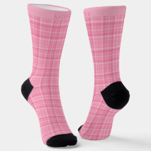 Custom Light Pink Dark Rose Checkered Pattern Socks