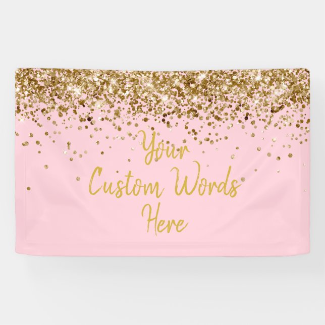 Custom Light Pink Gold Birthday Party Photo Booth Banner (Horizontal)