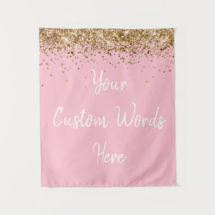 Custom Light Pink Gold Birthday Party Photo Booth Tapestry