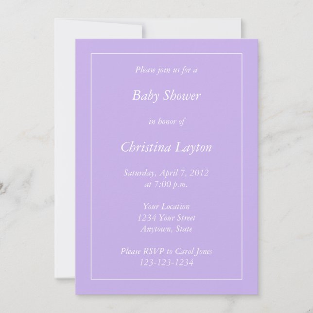 Custom Light Purple Baby Shower Invitations (Front)