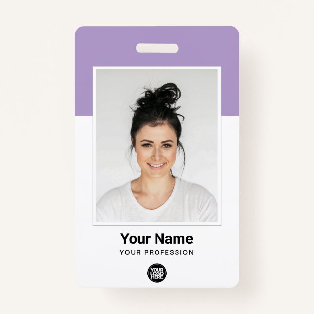 Custom Light Purple Employee Large Photo Logo Name Badge (Front)