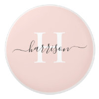 Custom Light Soft Pastel Solid Pink White Monogram