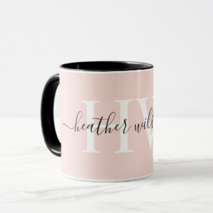 Custom Light Soft Pastel Solid Pink White Monogram Mug