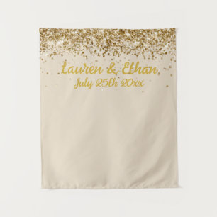 Custom Light Tan Gold Glitter Wedding Photo Booth Tapestry