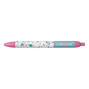 Custom Light Teal Blue Green Pink Violet Terrazzo Black Ink Pen