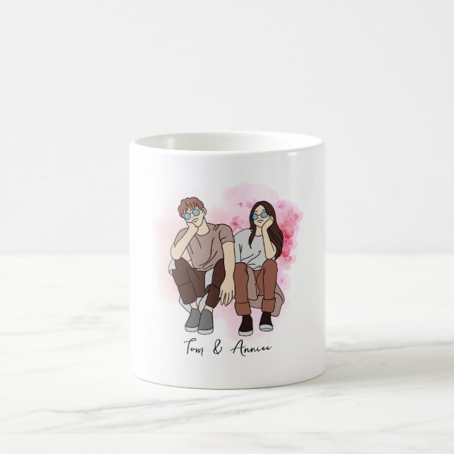 Custom Line Drawing Valentines day gift for couple Coffee Mug (Center)
