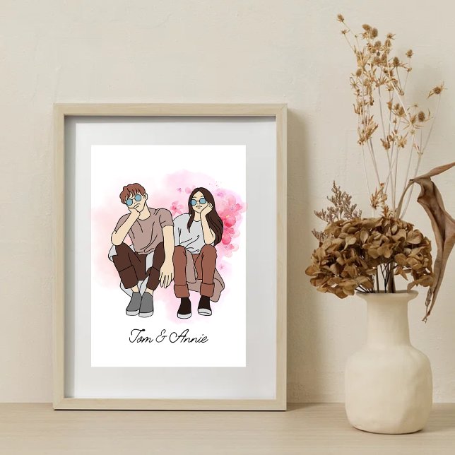 Custom Line Drawing Valentines day gift for couple Poster (Creator Uploaded)