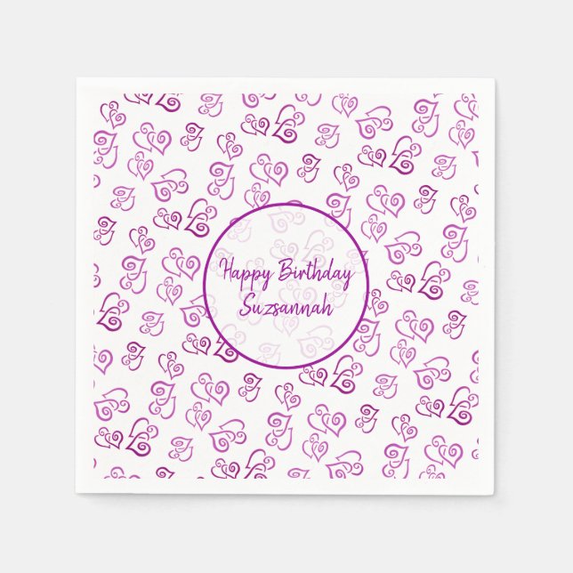 Custom Linked Purple Hearts Pattern Template Napki Napkin (Front)