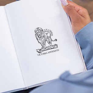 Custom Lion Ex Libris Bookplate Rubber Stamp