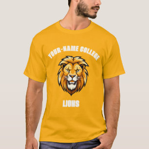 CUSTOM Lion Mascot Yellow Gold - School College T-Shirt