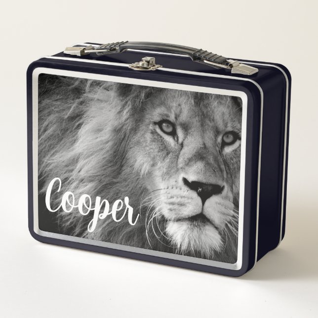 Custom Lion Personalize Name Photo Lunch Box (Front)