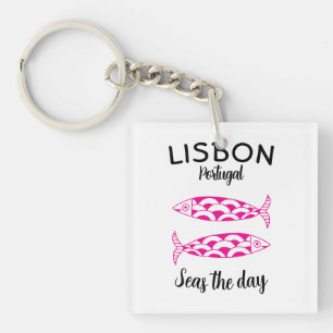 Custom Lisbon Portugal Coastal Travel Green Fish Keychain