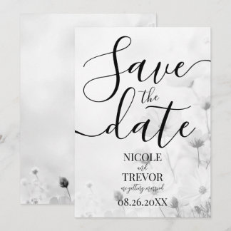 Custom Little B&W Flowers Wedding Save The Date