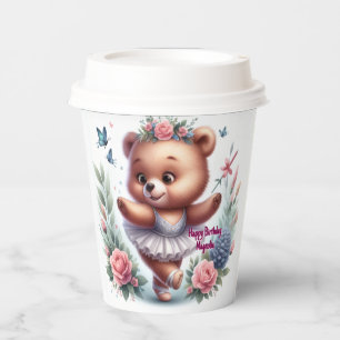 Custom Little Ballerina Bear Birthday Paper Cups