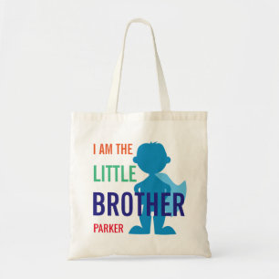 Custom little brother superhero silhouette boys tote bag