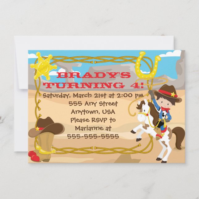 Custom Little Cowboy birthday invitation (Front)