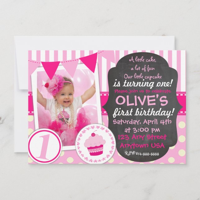Custom Little cupcake 1st Birthday invitation (Front)