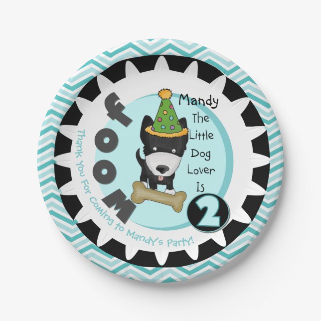 Custom Little Dog Lover 2nd Birthday Paper Plates (Front)