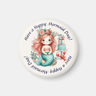 Custom Little Girls Mermaid Birthday Party Favour Magnet